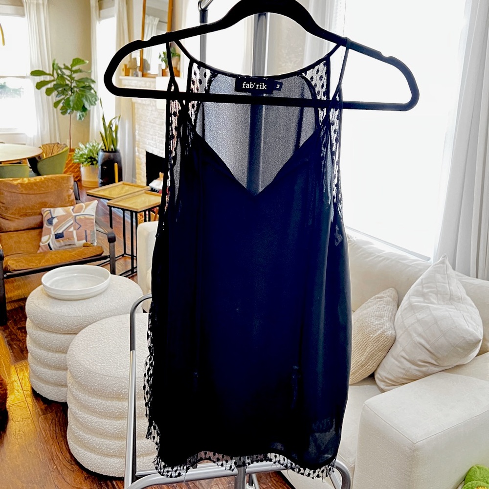 Black lace tank with tie strings